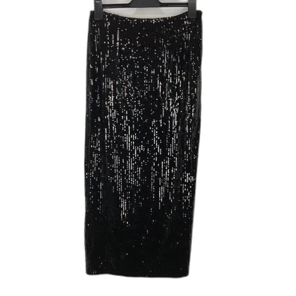 Basque Black Full Sequin Thigh Split Side Zipped Long Skirt Ladies Size S NEW