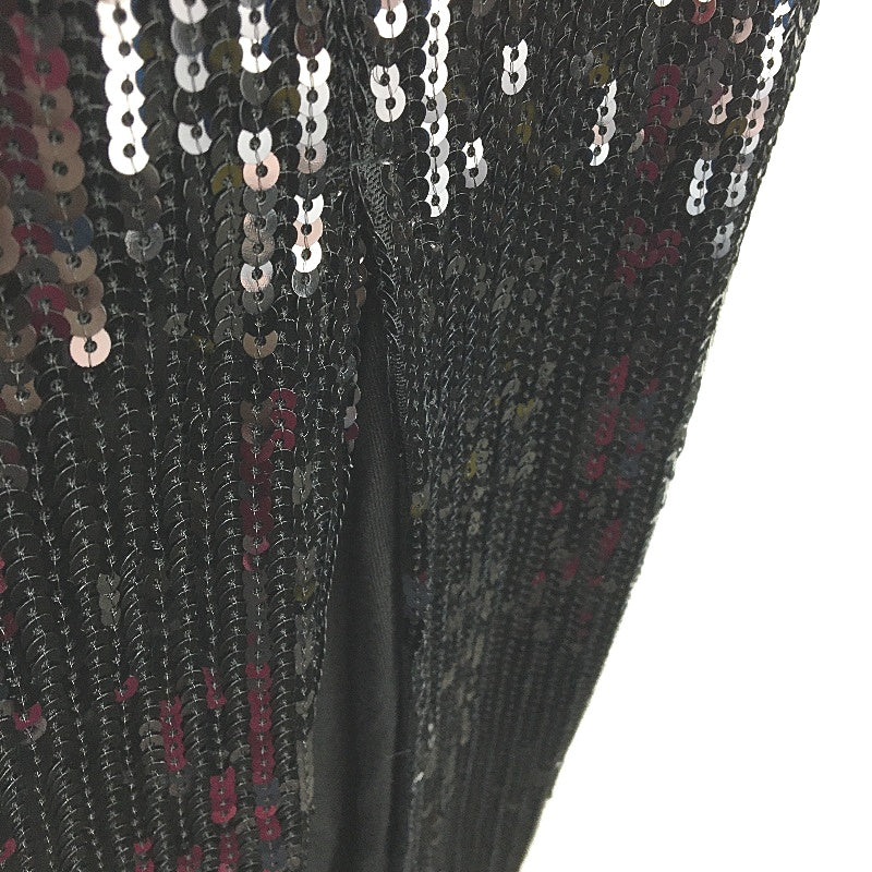 Basque Black Full Sequin Thigh Split Side Zipped Long Skirt Ladies Size S NEW