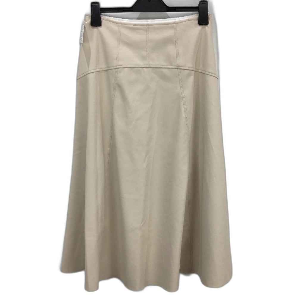 Basque Cream Faux Leather A-Line Raw Hem Side Zip Skirt Ladies Size 10 NEW