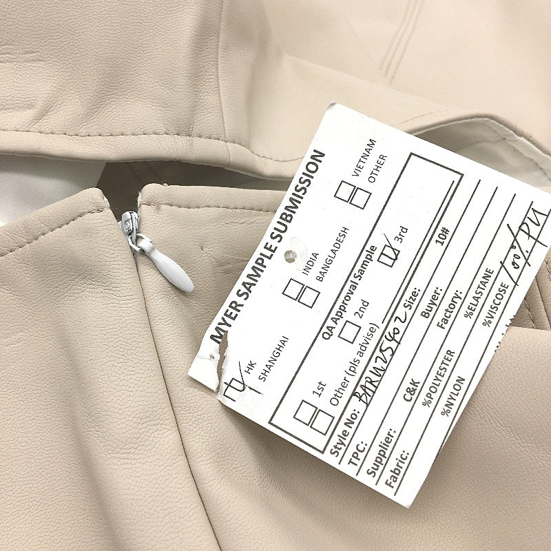 Basque Cream Faux Leather A-Line Raw Hem Side Zip Skirt Ladies Size 10 NEW