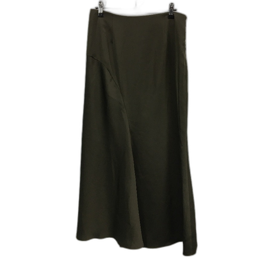 Basque Olive Green Silky Smooth Satin Feel Side Zip Long Skirt Size 10 NEW
