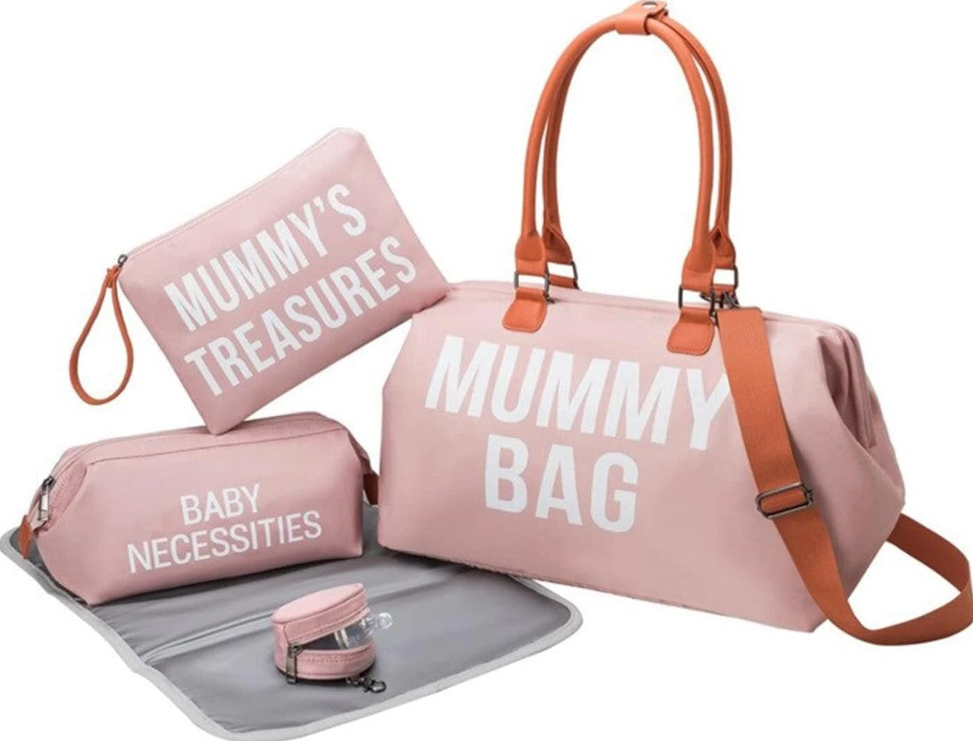 Mummy Treasures Diaper Bag Set Pink 5 Pce Inc Mat, Purse & Pacifier Pouch NEW