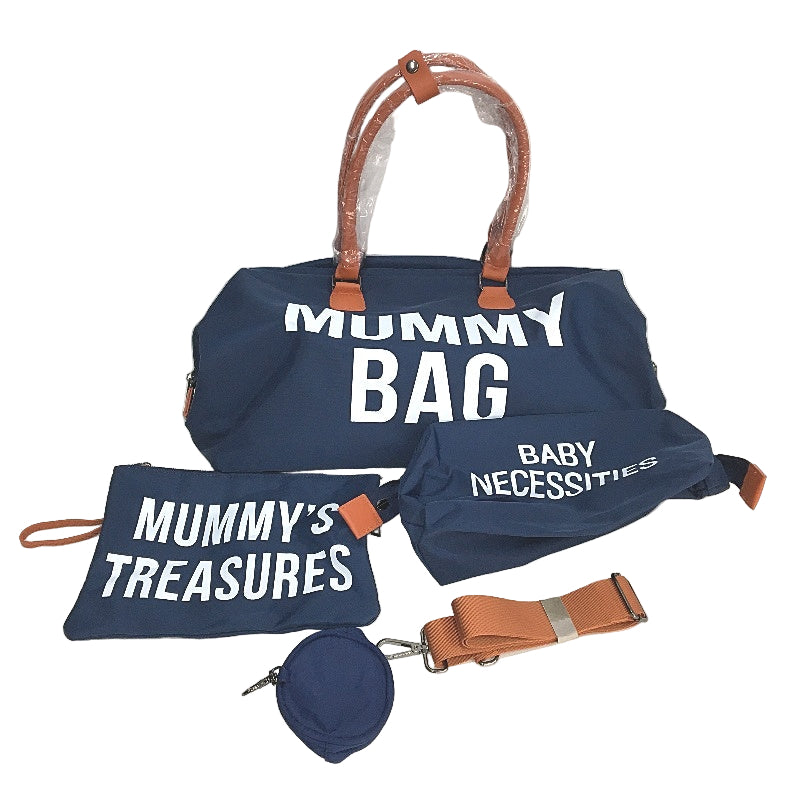 Mummy Treasures Diaper Bag Set Navy 5 Pce Inc Mat, Purse & Pacifier Pouch NEW