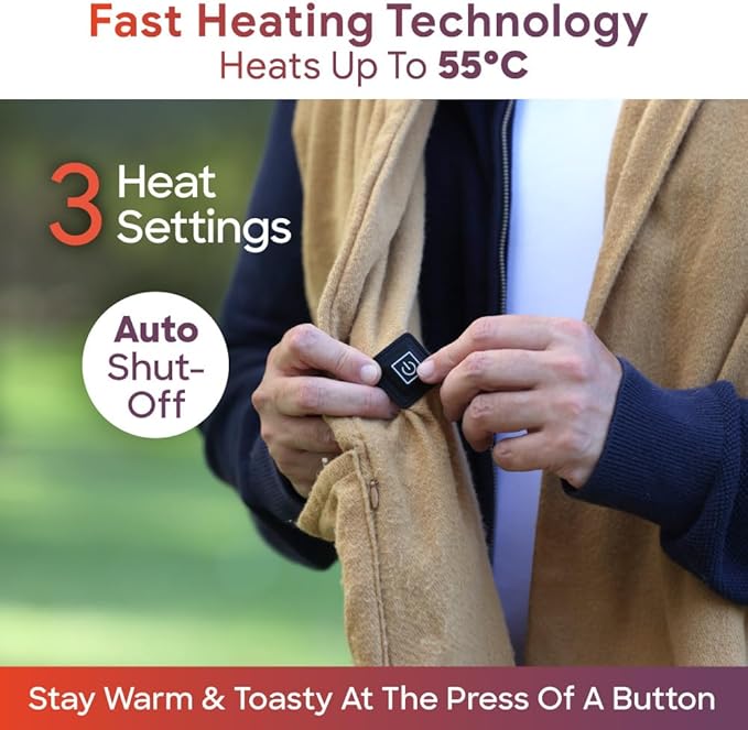 Sash&Bloom As Seen On TV USB Heated Scarf with Pockets in Camel Brown NEW