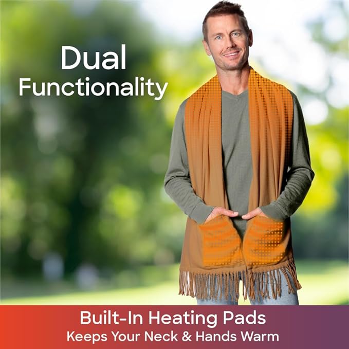 Sash&Bloom As Seen On TV USB Heated Scarf with Pockets in Camel Brown NEW