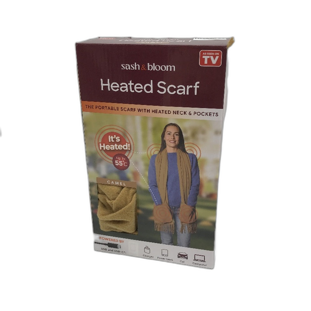 Sash&Bloom As Seen On TV USB Heated Scarf with Pockets in Camel Brown NEW