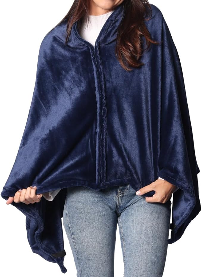 Sash&Bloom As Seen On TV USB Heated Zip Shawl Blanket in Navy Blue NEW