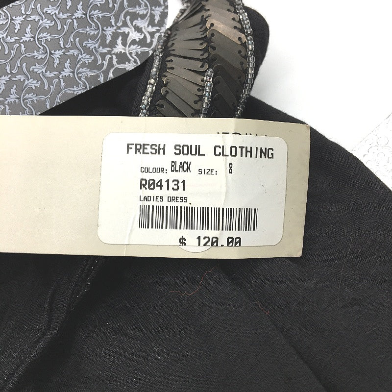 Fresh Soul Bejeweled Neck Black Drawstring Midi Dress Ladies Size AU 8 NEW