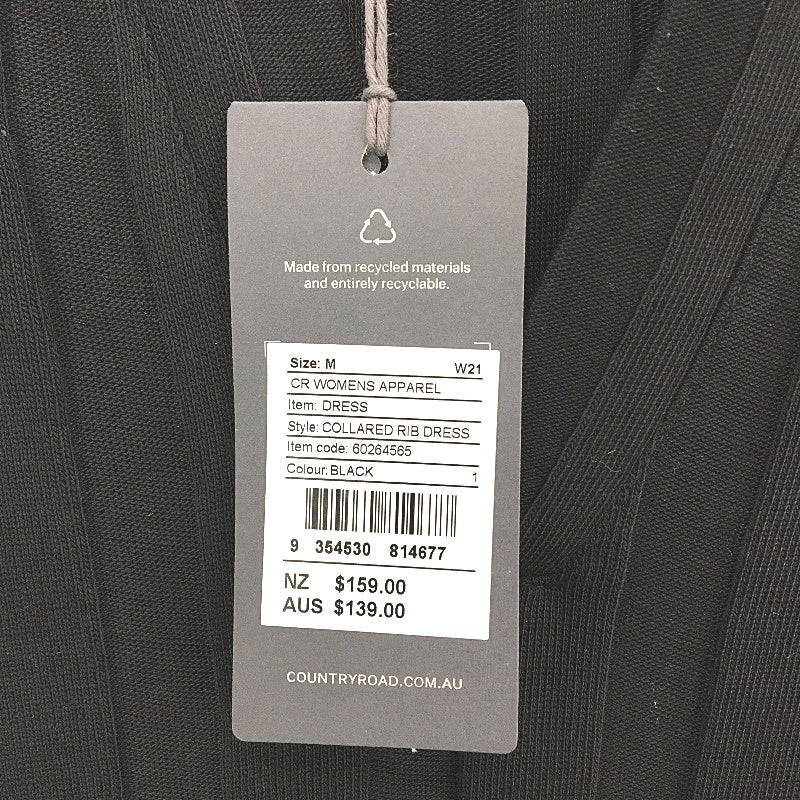 Country Road Collared Rib Slim Fit Black Midi Dress Ladies Size Medium NEW