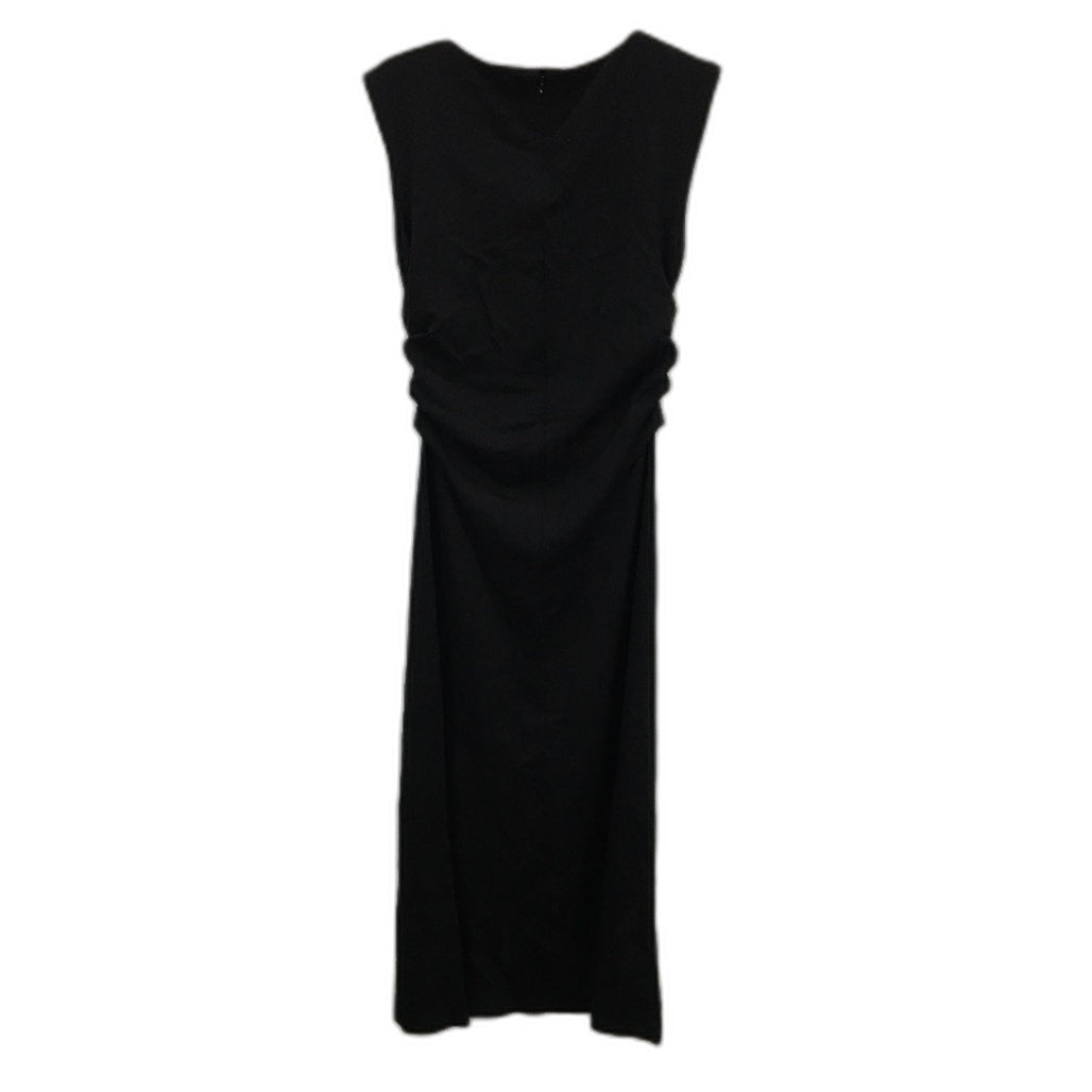 H&M LivaEco Sleeveless Ruched Side Black Midi Dress Ladies Size Small NEW
