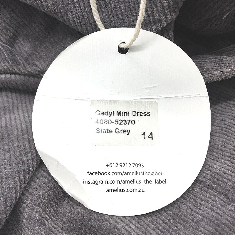 Amelius Cadyl Panel Detail Slate Grey Mini Dress Ladies Size AU 14 NEW