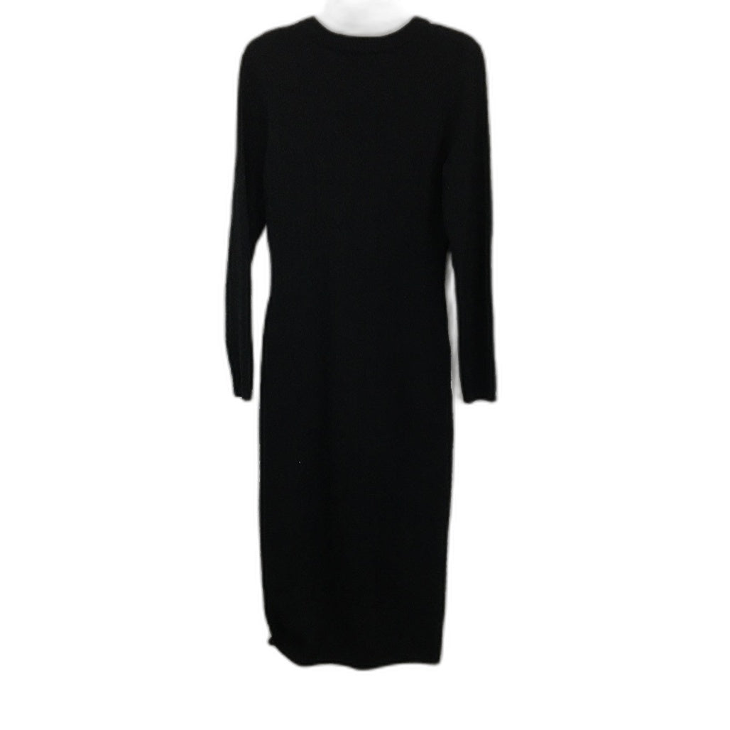 Karen Millen Cable Knit Crewneck Longsleeve Black Midi Dress Ladies Size Large