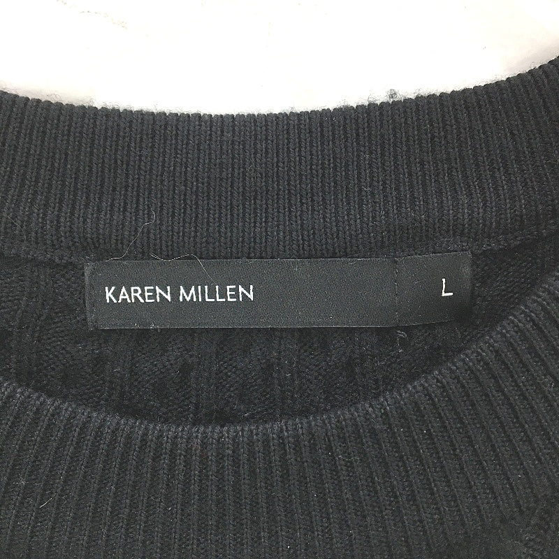Karen Millen Cable Knit Crewneck Longsleeve Black Midi Dress Ladies Size Large