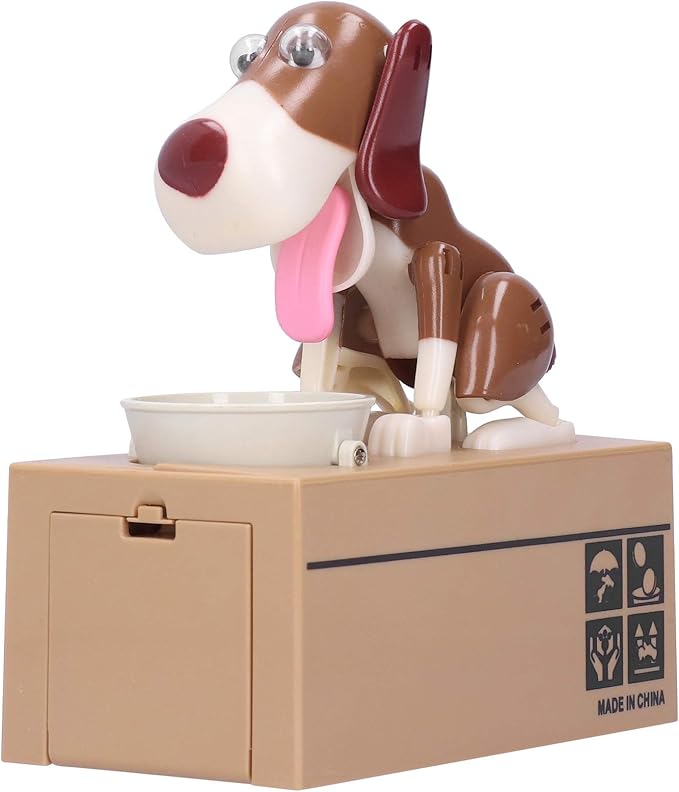 My Dog Piggy Bank Brown and White Doggy Automatic Electric Coin Box DEMO