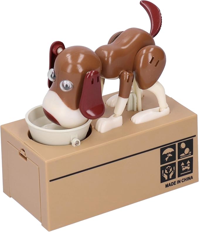 My Dog Piggy Bank Brown and White Doggy Automatic Electric Coin Box DEMO