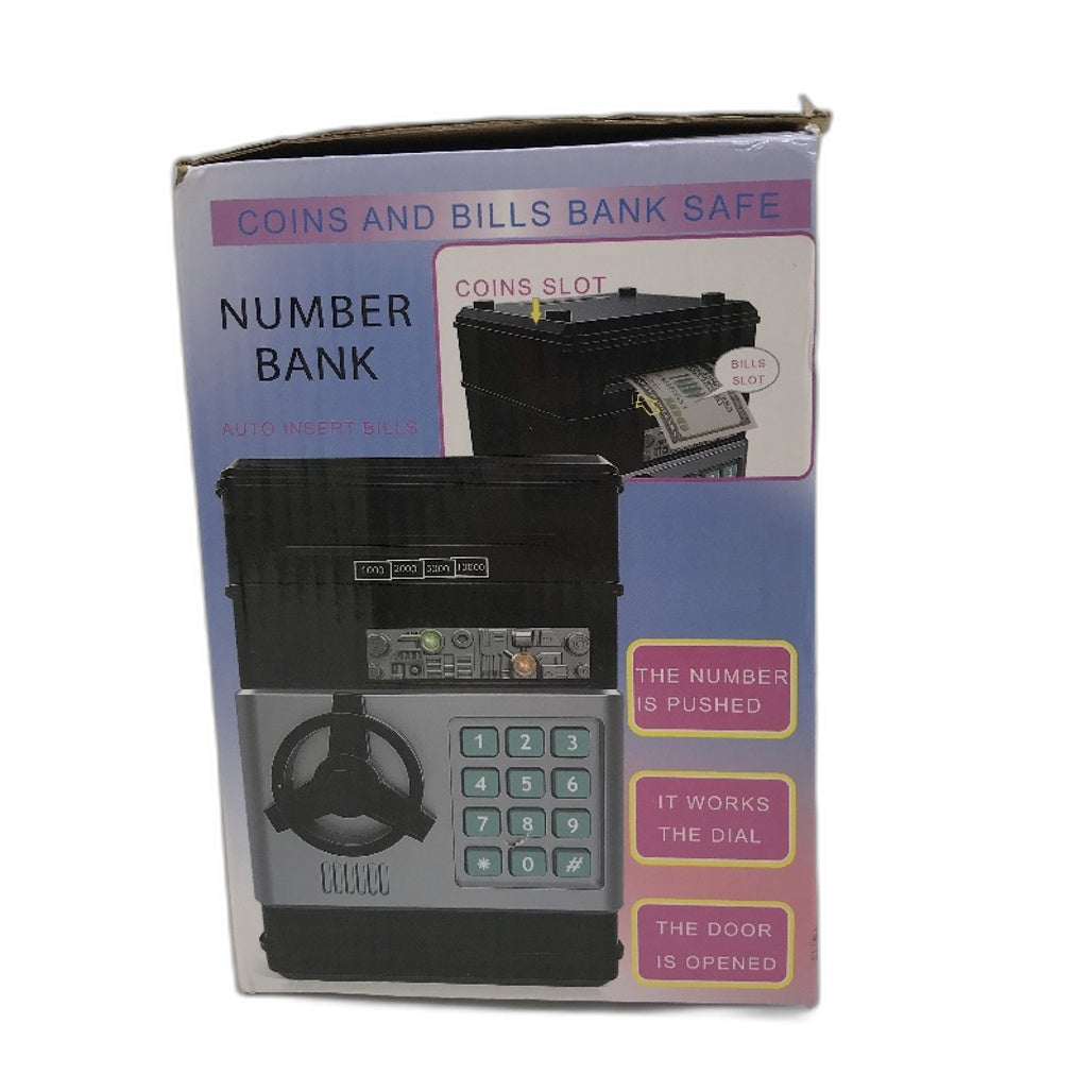 Kid's Electronic Password Protected Black Piggy Bank Safe Locker NEW