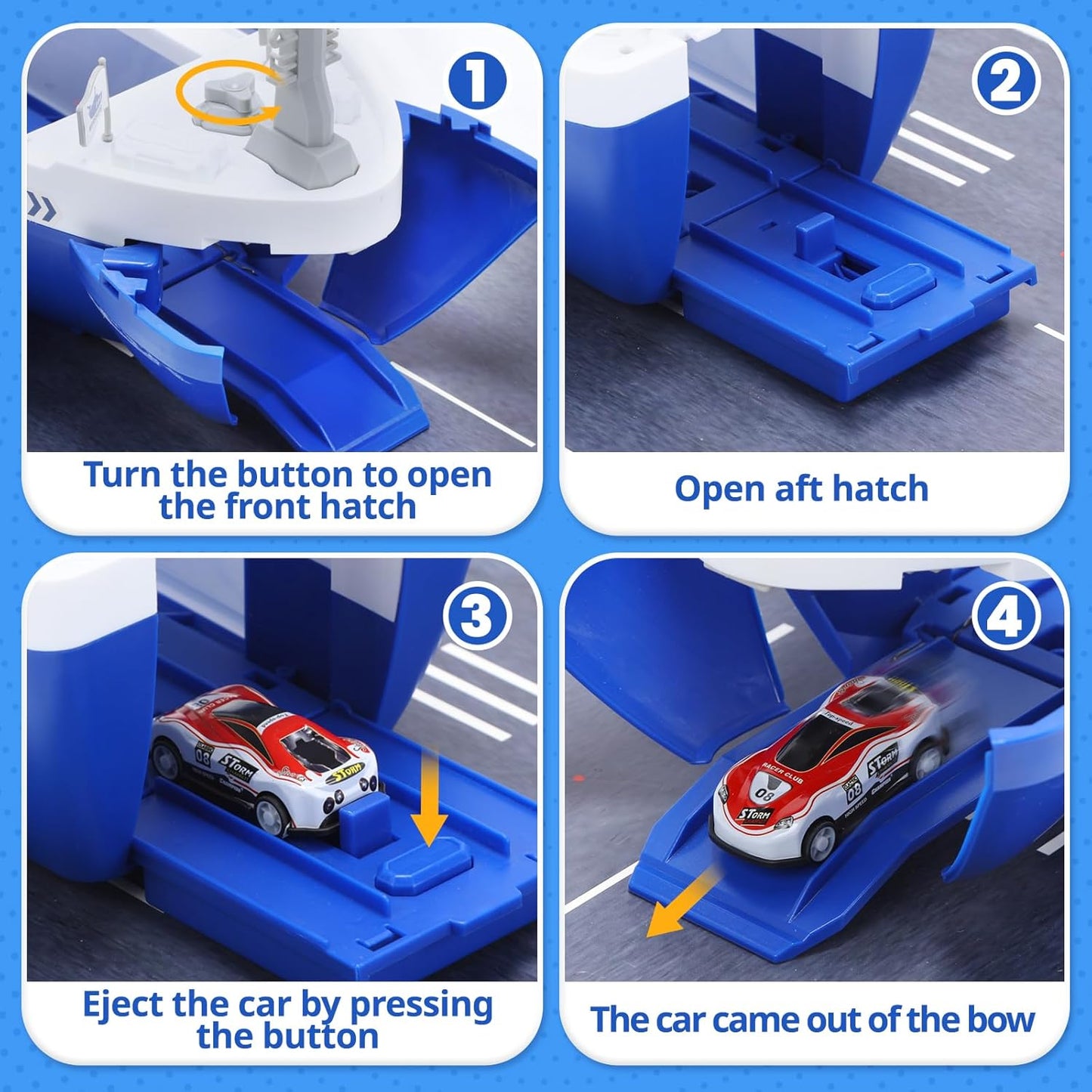 Cute Stone 2 in 1 Car Transport and Cargo Ship Light Up with Sound Toy Set NEW