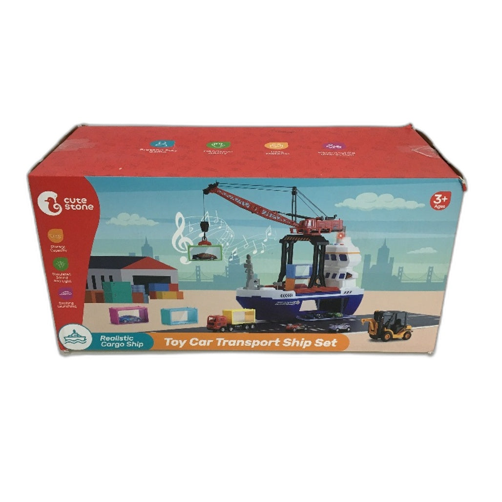 Cute Stone 2 in 1 Car Transport and Cargo Ship Light Up with Sound Toy Set NEW