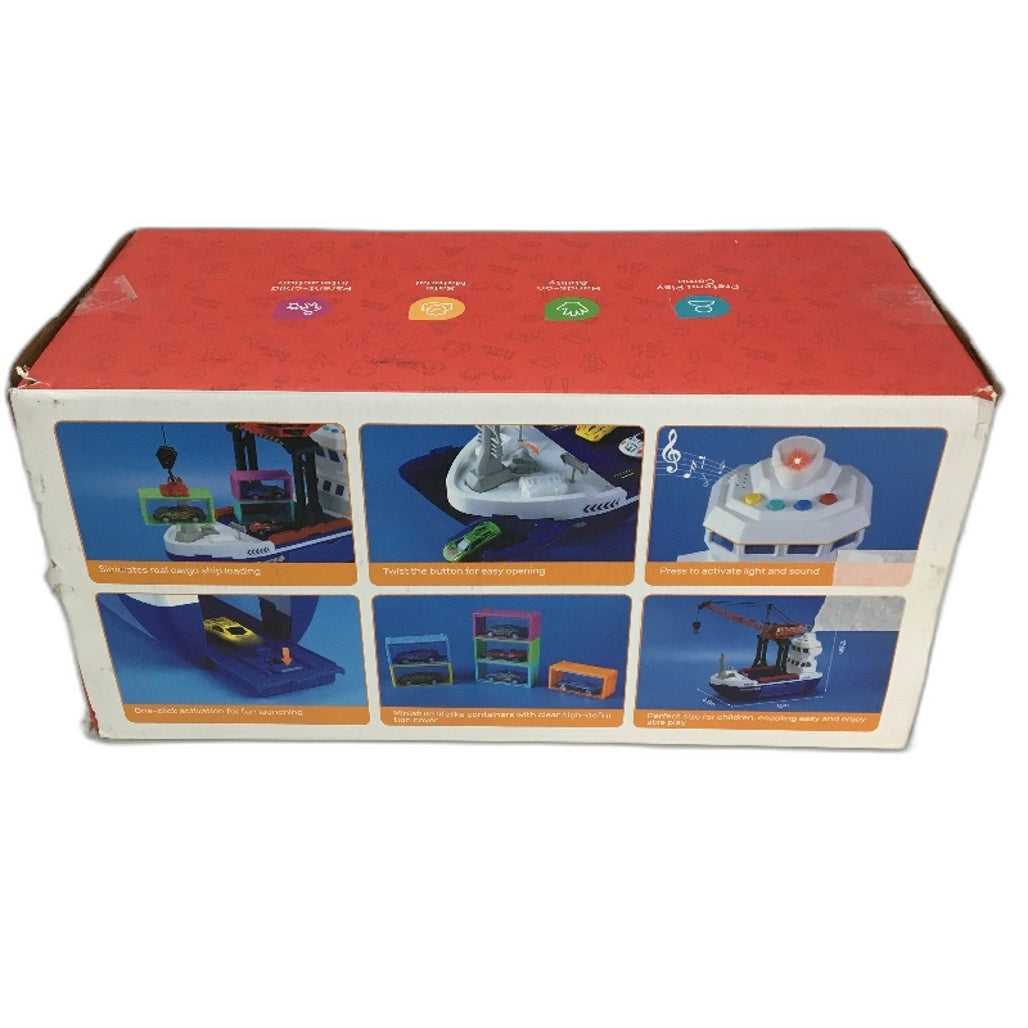 Cute Stone 2 in 1 Car Transport and Cargo Ship Light Up with Sound Toy Set NEW
