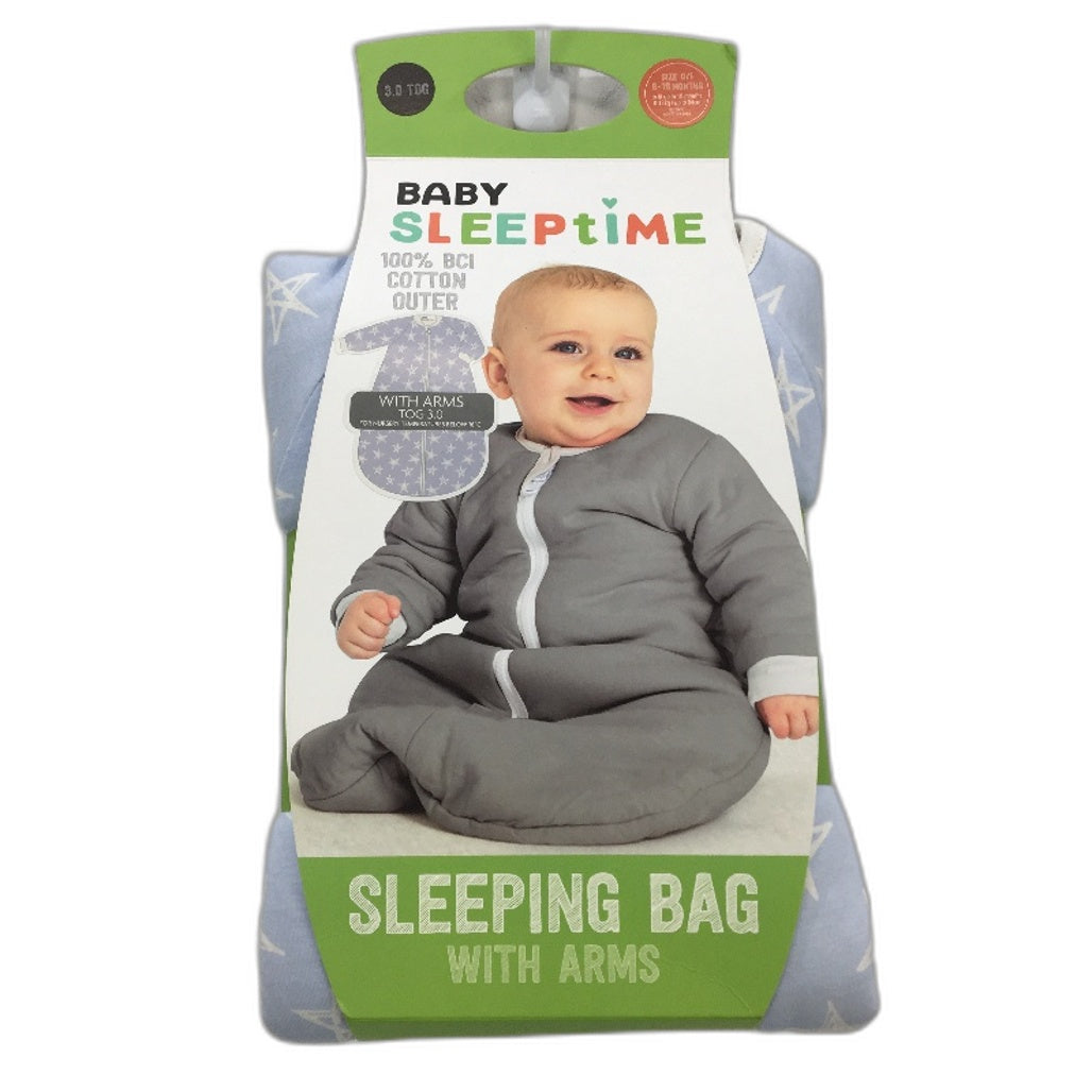 Baby Sleeptime Blue Star Sleeping Bag with Arms Size 0/1 6-8 Months 3.0 TOG NEW