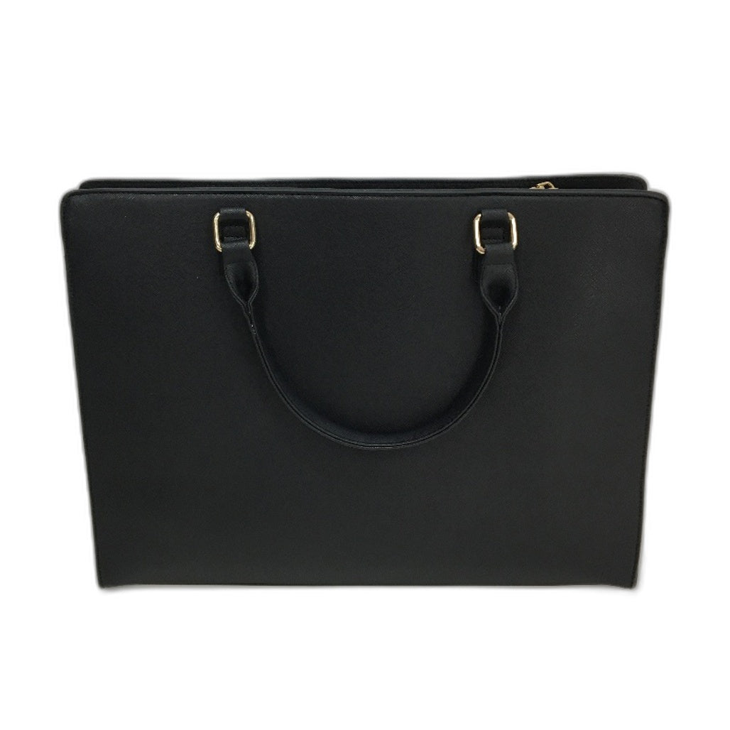 Professional Black Leather Look 15.6 Inch Laptop Bag Zip Up Work Tote NEW