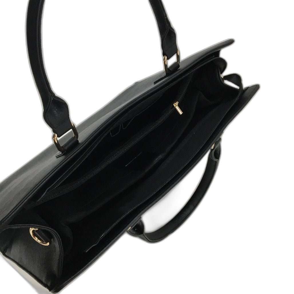 Professional Black Leather Look 15.6 Inch Laptop Bag Zip Up Work Tote NEW