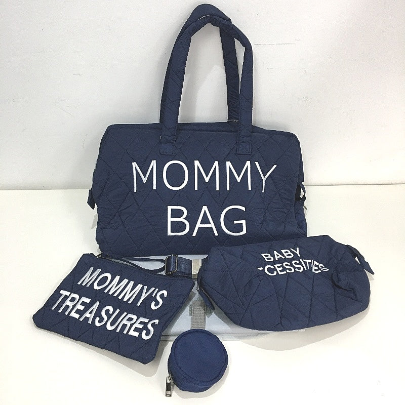 Ssumght 5 Piece Navy Mommy Logo Quilted Diaper Bag Pacifier Mat & Purses NEW
