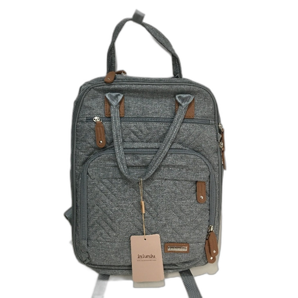 Iniuniu Grey Diaper Backpack Muti Compartment With Matching Pouch NEW