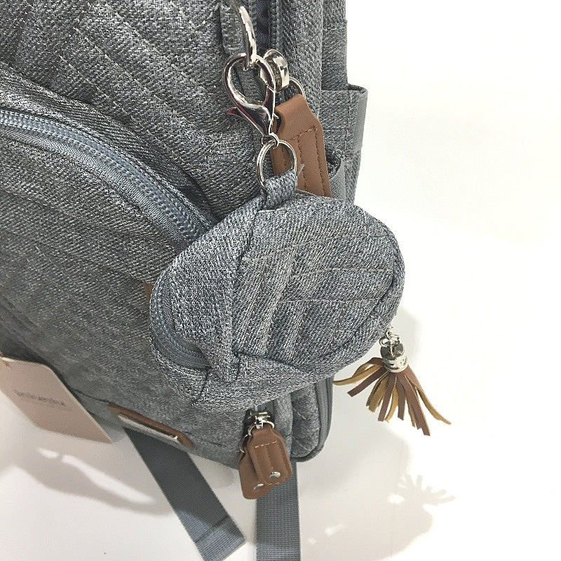 Iniuniu Grey Diaper Backpack Muti Compartment With Matching Pouch NEW