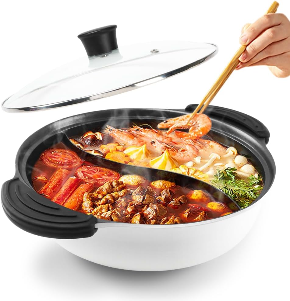 Kerykwan White Chinese Shabu Shabu Hot Pot With Divider All Hob Cooker 4.5L NEW