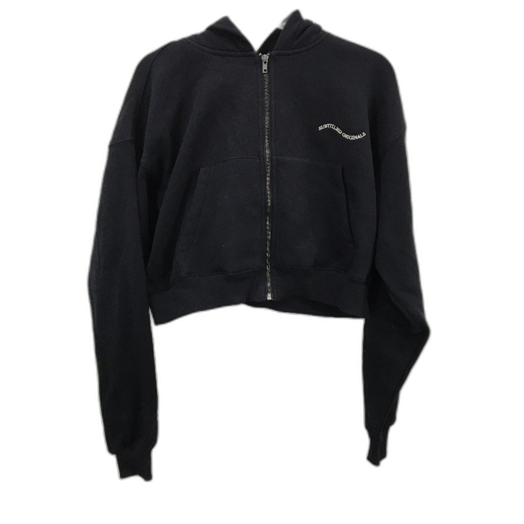 Subtitled Originals Charcoal Hooded Crop Short Zip Up Jumper Ladies Size L NEW