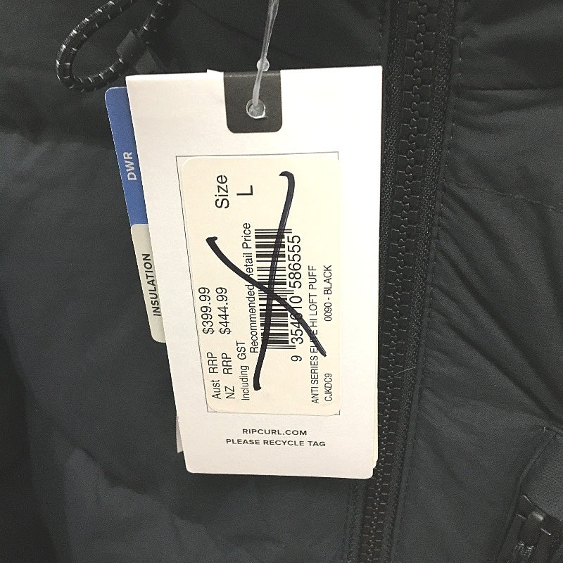 Rip Curl Black Anti Series Elite Hi Loft 600+ Down Hooded Puffer Coat Size L NEW