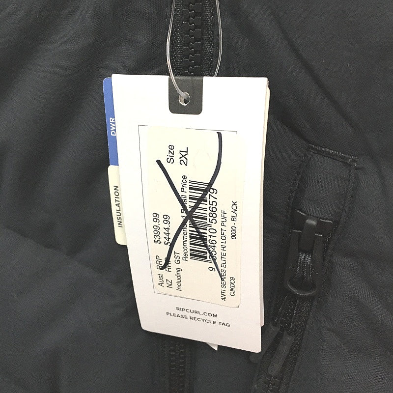 Rip Curl Black Anti Series Elite Hi Loft 600+ Down Hooded Puffer Coat Sz 2XL NEW