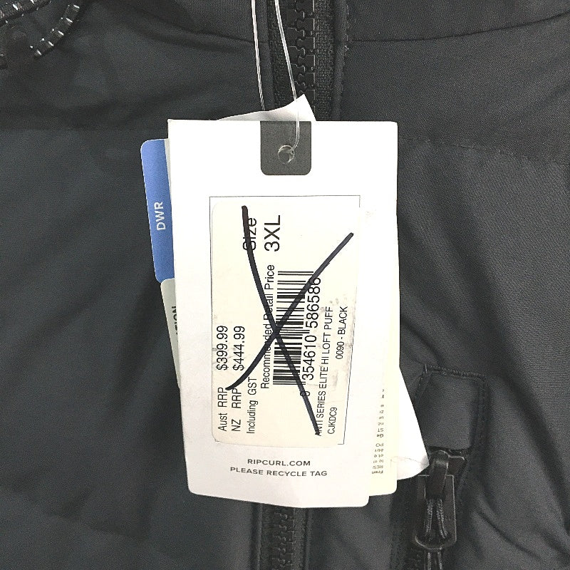 Rip Curl Black Anti Series Elite Hi Loft 600+ Down Hooded Puffer Coat Sz 3XL NEW