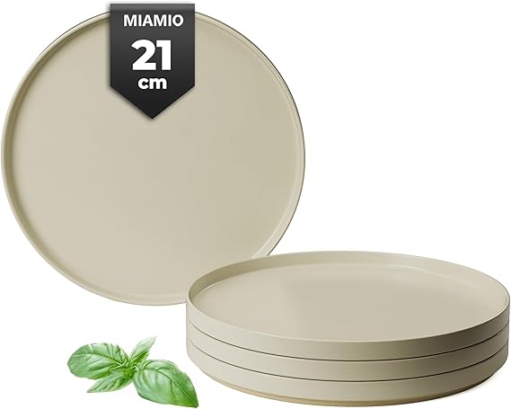 MIAMIO Set Of 4 Plates Beige Matte Stoneware Dishwasher & Microwave Safe 21CM