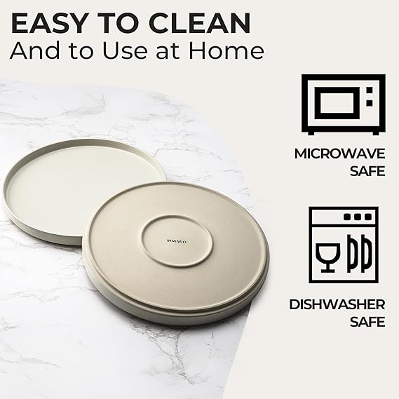 MIAMIO Set Of 4 Plates Beige Matte Stoneware Dishwasher & Microwave Safe 21CM