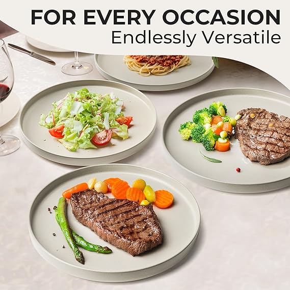 MIAMIO Set Of 4 Plates Beige Matte Stoneware Dishwasher & Microwave Safe 21CM