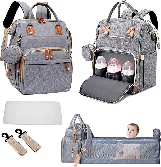 Fexkean Baby Diaper Backpack Mummy Travel Changing Bag With Foldable Bed NEW