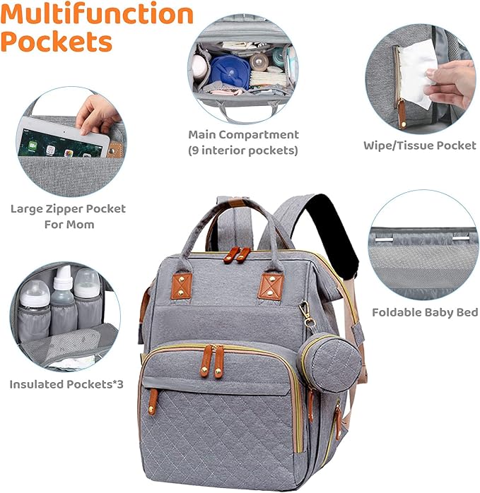 Fexkean Baby Diaper Backpack Mummy Travel Changing Bag With Foldable Bed NEW