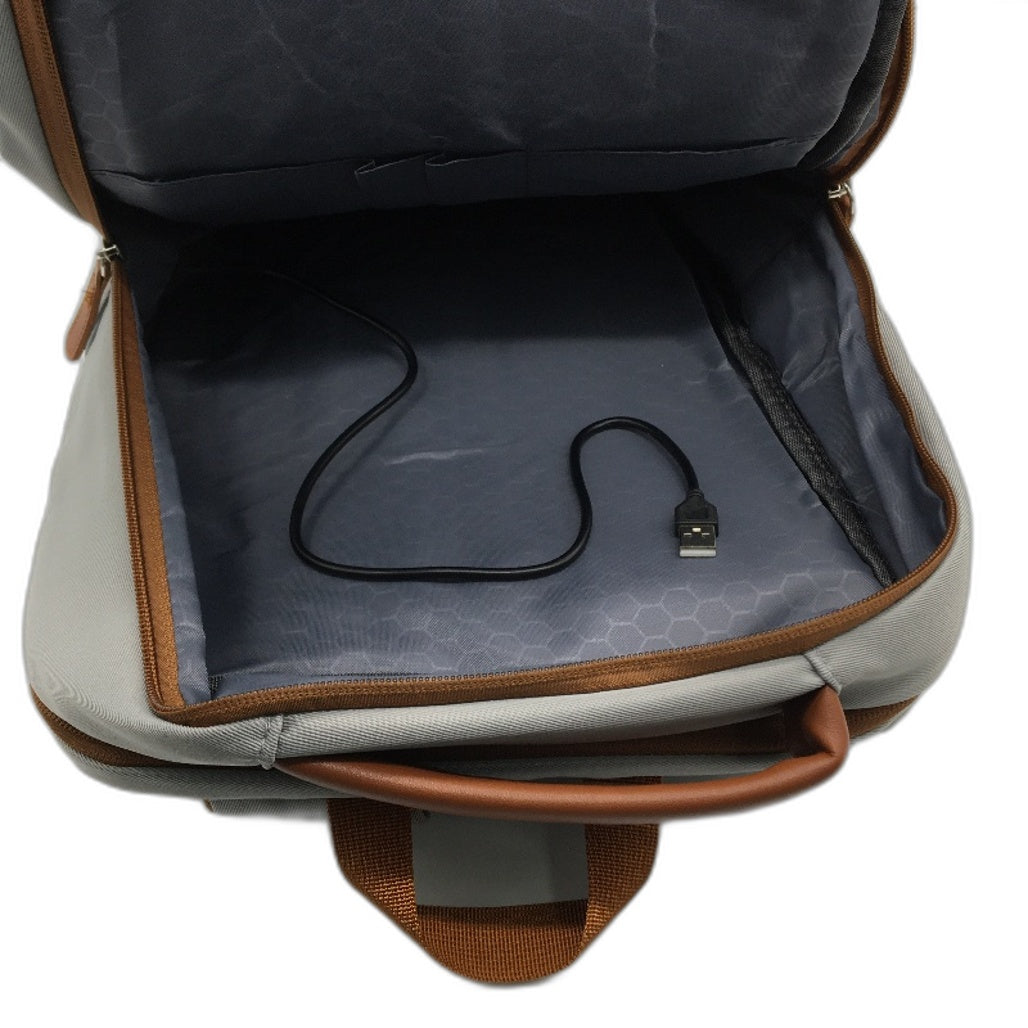 Carry On Grey & Brown Laptop Backpack Travel Bag With USB Port Light Weight NEW