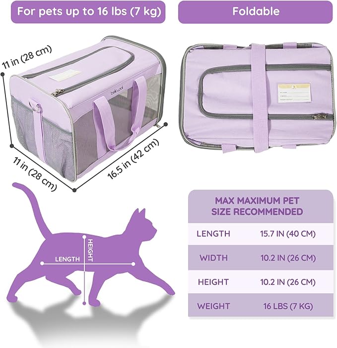 Bella&Pal Cat Dog Carrier Collapsible Small Pet Travel Cage Under 16 Lbs Purple