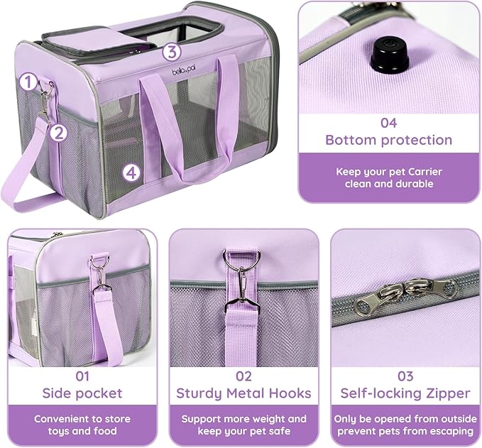 Bella&Pal Cat Dog Carrier Collapsible Small Pet Travel Cage Under 16 Lbs Purple