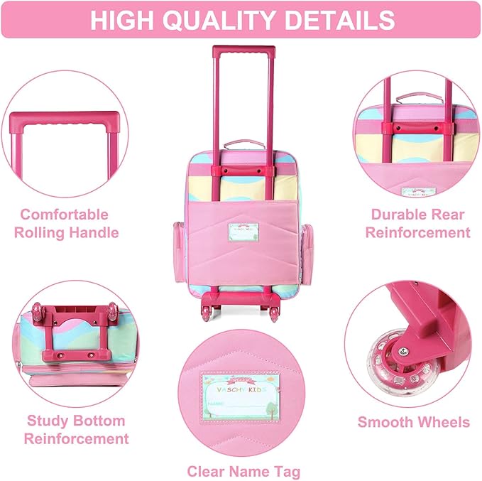 Vaschy Kids Travel Luggage Foldable Suitcase With Wheels 18 Inch Pink Unicorn