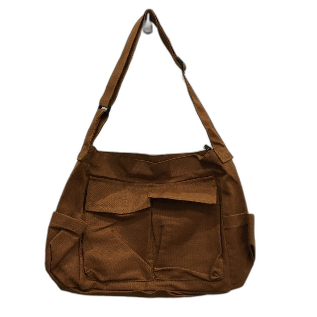 Canvas Messenger Bag Crossbody Hobo Casual Bag With Multiple Pockets Brown NEW