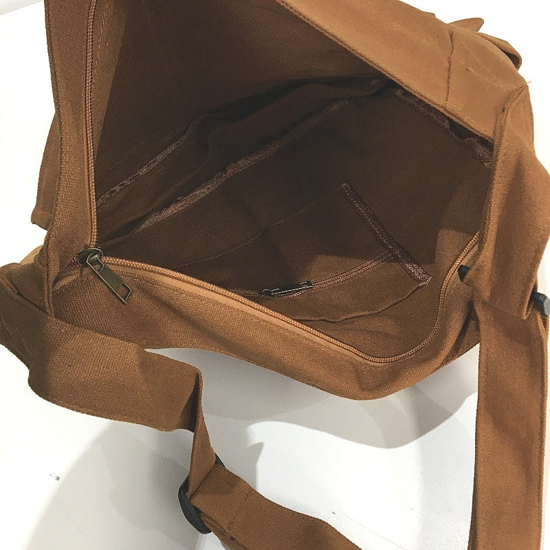 Canvas Messenger Bag Crossbody Hobo Casual Bag With Multiple Pockets Brown NEW