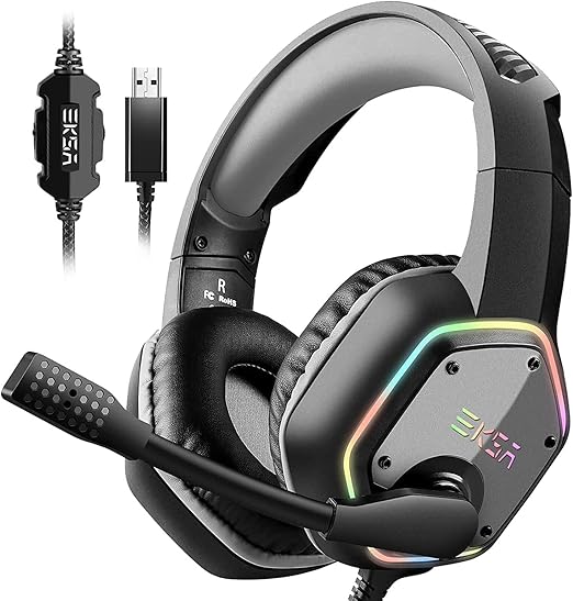 EKSA E1000 7.1 Surround Sound RGB Light USB Gaming Headset Built in Mic NEW
