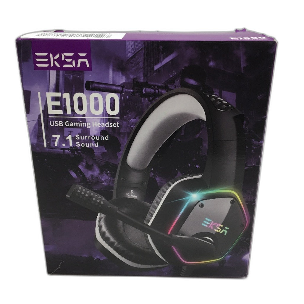 EKSA E1000 7.1 Surround Sound RGB Light USB Gaming Headset Built in Mic NEW