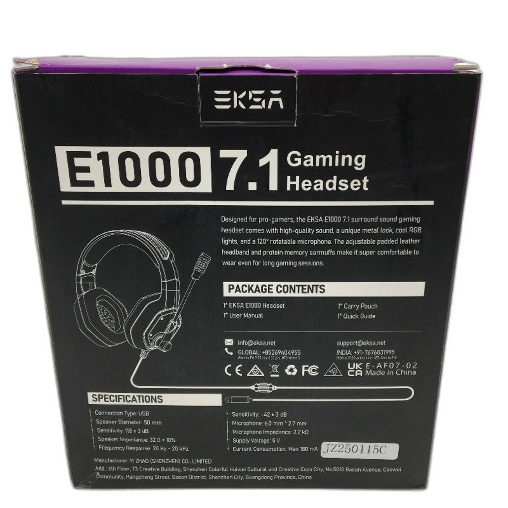 EKSA E1000 7.1 Surround Sound RGB Light USB Gaming Headset Built in Mic NEW