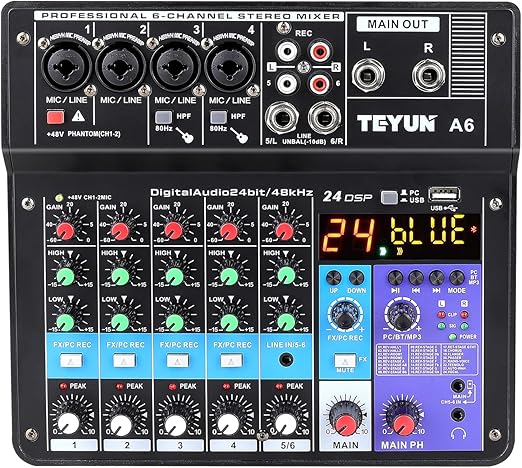 Teyun A6 6 Channel 48V Professional Portable Wireless Sound Mixing Console NEW