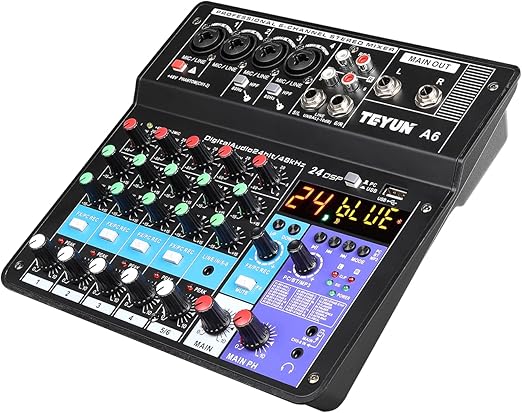Teyun A6 6 Channel 48V Professional Portable Wireless Sound Mixing Console NEW